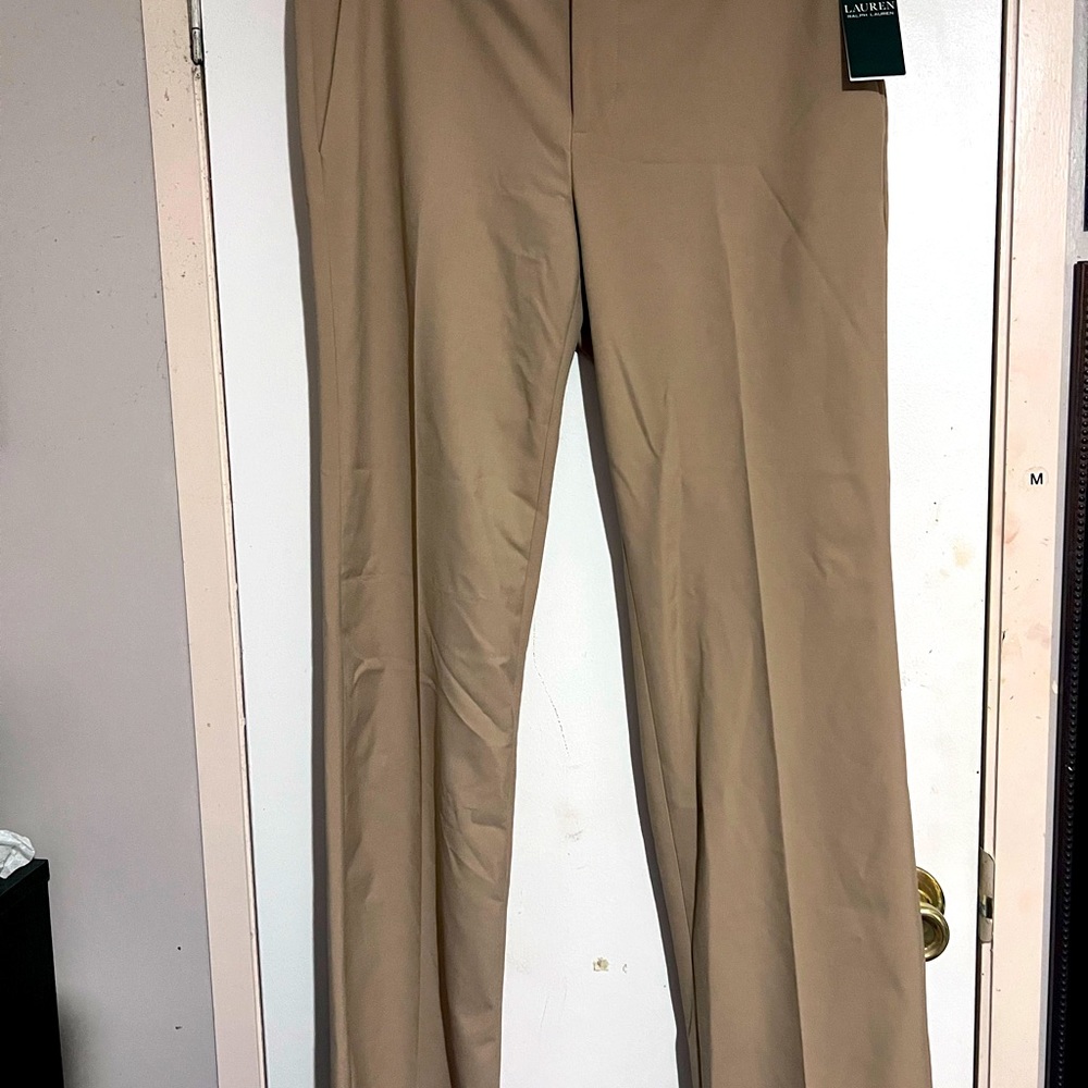 NWT LAUREN RALPH LAUREN NEW Women's Camel Straight Flat Front Dress Pant…